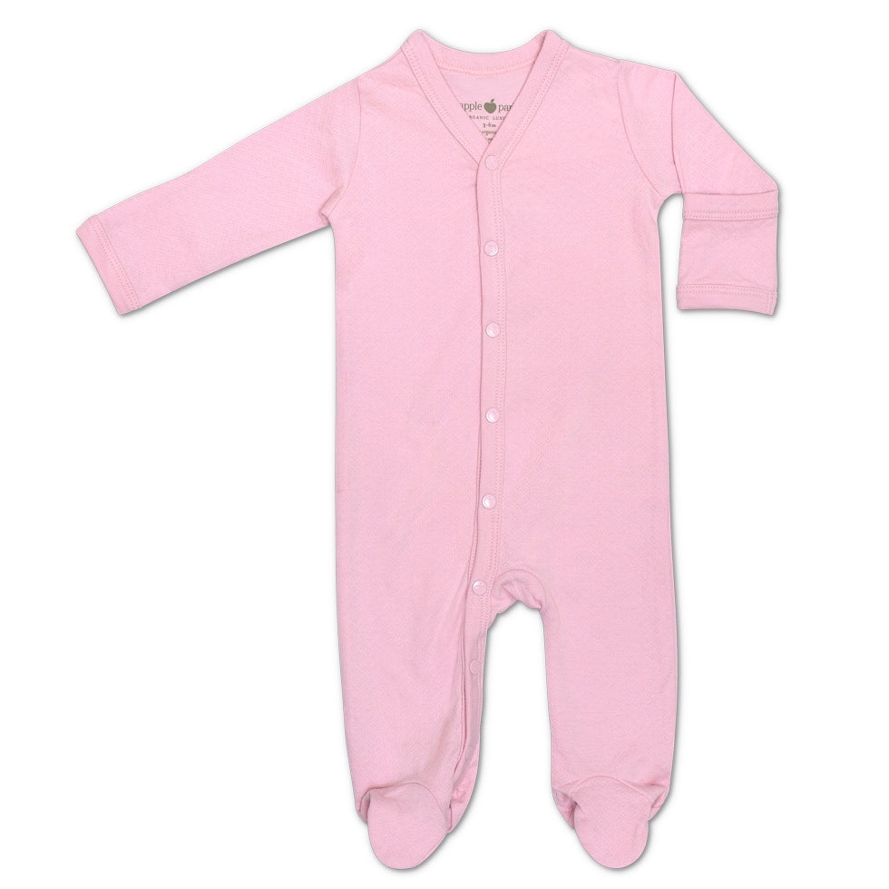 Organic Cotton Long Sleeve Footie - Pink Pointelle